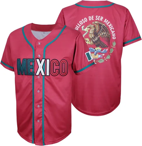 Camiseta de béisbol de manga corta para hombre, color rojo mexicano, con botones y bandera mexicana, Orgulloso De Ser Mexicano