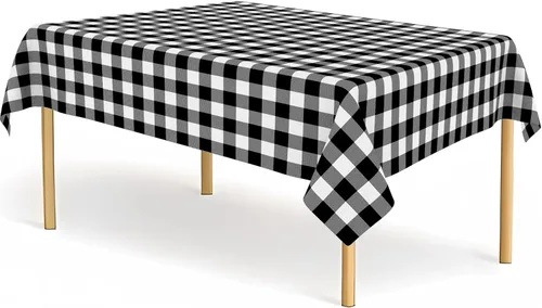 Miniatura 32 de Paquete de 2 manteles de plástico a cuadros en blanco y negro para fiestas, desechables de 54 x 108 pulgadas, mantel rectangular con bandera a