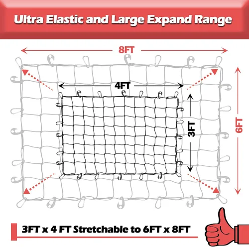 Miniatura 4 de Red de carga de látex natural para techo de SUV 3 x 4 pies se estira hasta 6 x 8 pies, red pequeña elástica para cama de camioneta 12