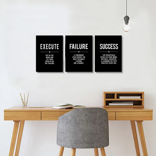 Miniatura 8 de Lienzo enmarcado para pared, con cita de éxito para la oficina, póster motivacional positivo grande negro, juego de 3, definición de fracaso