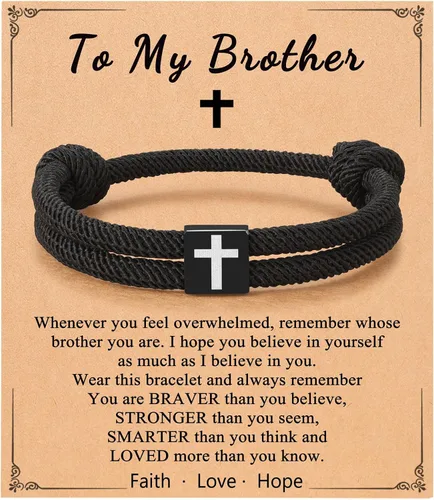 Miniatura 12 de UNGENT THEM Pulsera de cuerda trenzada con cruz para hombres y niños, Navidad, San Valentín, graduación, Pascua, regalos de bautismo cristiano