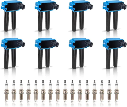 ENA Juego de 8 bobinas de encendido azul con 16 bujías de iridio compatibles con Ram Dodge Jeep 300 Aspen Challenger Charger Durango Commander 1500
