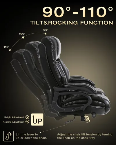 Miniatura 5 de Silla de oficina grande y alta de 650 libras para personas pesadas, silla ejecutiva resistente de 650 libras con soporte lumbar ajustable, asiento
