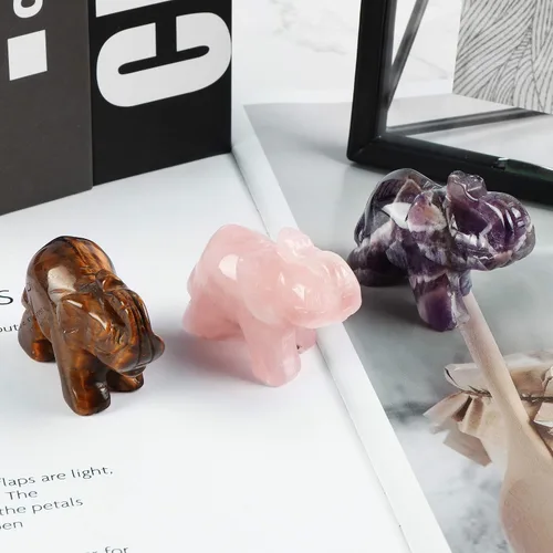 Miniatura 5 de SMQ Estatua de decoración de elefante de cristales de amatista de 2.0 pulgadas, piedras preciosas talladas a mano, figuras de cristal de buena