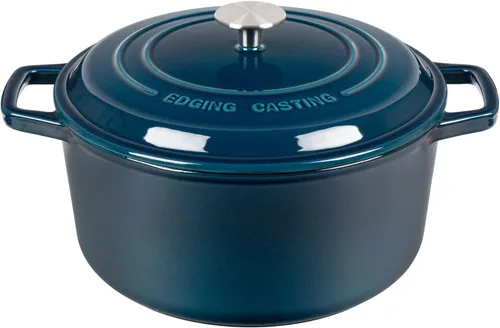 EDGING CASTING Olla de horno holandés de hierro fundido esmaltado con tapa, horno holandés para hornear pan de masa madre redondo con asa doble, 6