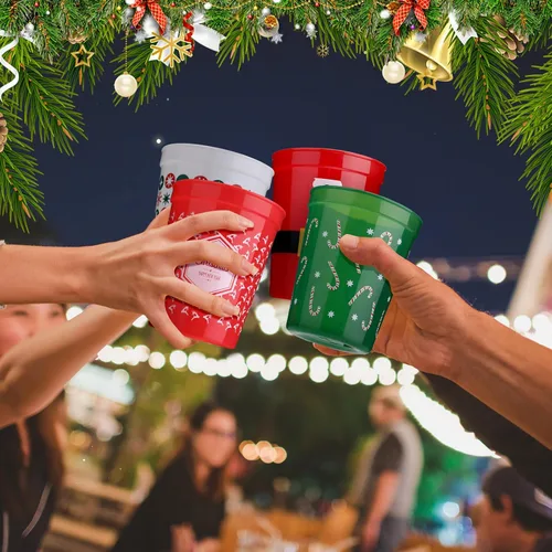 Miniatura 7 de Nuenen Paquete de 35 vasos de plástico de Navidad de 16 onzas, vasos desechables para estadios, tazas de Papá Noel, decoraciones de fiesta