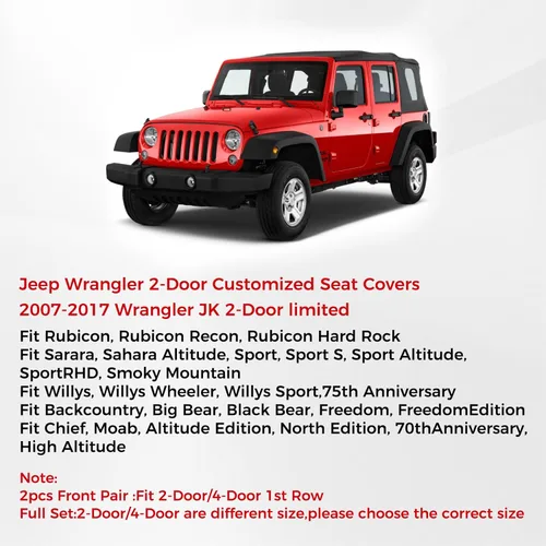 Miniatura 6 de Huidasource Wrangler JK Juego completo de fundas de asiento de 2 puertas, funda de asiento de automóvil personalizada de cuero impermeable, Juego
