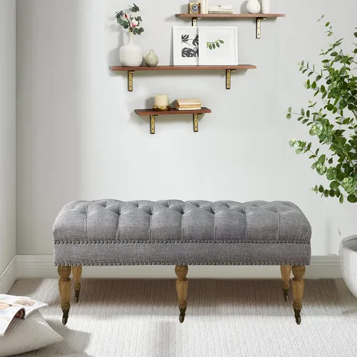Miniatura 6 de Rosevera Berta - Parte superior tapizada de poliéster con cabeza de clavo, banco rectangular para sala de estar, reposapiés, dormitorio, entrada
