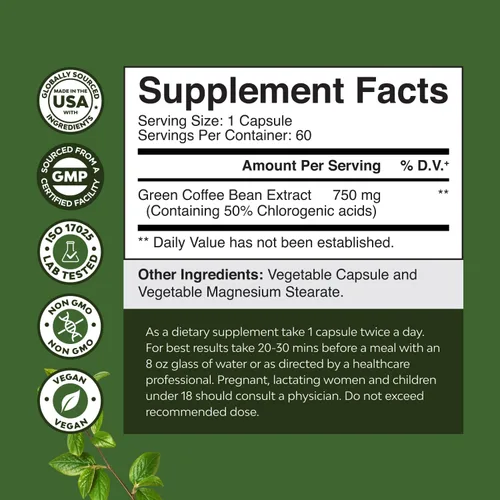 Miniatura 3 de Extracto de grano de café verde puro, extracto de café verde súper energizante con 50% de ácido clorogénico para antioxidante, salud cardíaca