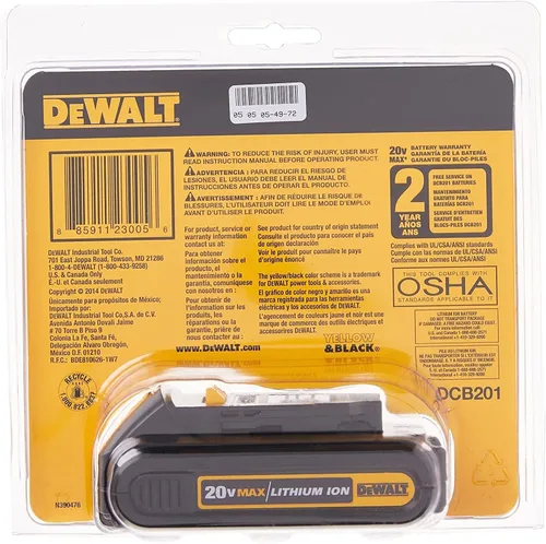 Miniatura 9 de DEWALT DCB201 Batería compacta de iones de litio, 1.5 A 20 V