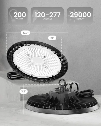 Miniatura 7 de Sunco - Paquete de 6 luces LED UFO de alta bahía, 200W, 28000 lúmenes, 5000K 120-277V regulables 0-10V, luces ultra brillantes para tienda comercial