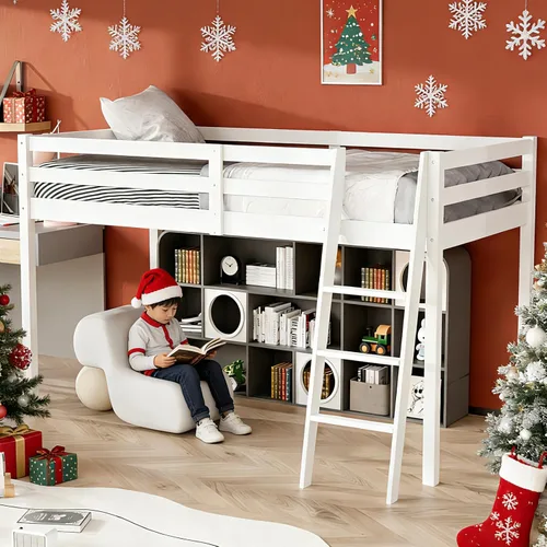 Miniatura 21 de VINGLI - Cama tipo loft baja de 47'' para junior con escaleras, cama de madera tamaño individual para adultos, niños y adolescentes jóvenes, sin