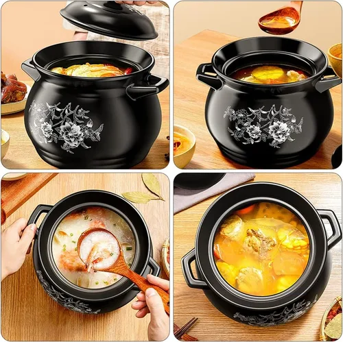 Miniatura 9 de Olla de cerámica para estofado de cerámica, resistente al desgaste, multiusos, con asas, cubierta resistente al calor para personas, hermoso diseño