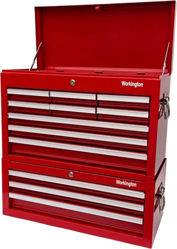 Miniatura 6 de Workington Caja de herramientas de metal portátil industrial profesional con 9 cajones, armario de herramientas de 26 pulgadas con 9 cajones con Rojo