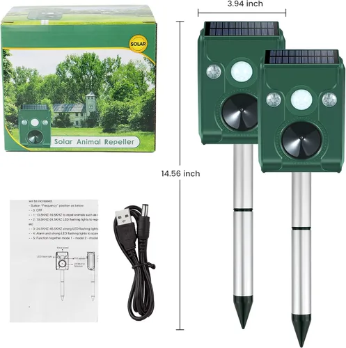 Miniatura 7 de FAYINWBO Repelente de animales ultrasónico para exteriores 2022. Repelente solar de animales con luces LED intermitentes, gatos expulsados por
