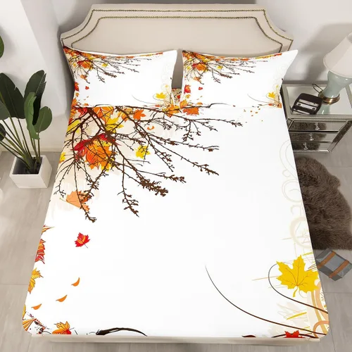 Erosebridal Sábana bajera ajustable de hojas de otoño, tamaño individual, con ramas de arce otoñal, para niños, jóvenes, niñas, estampados