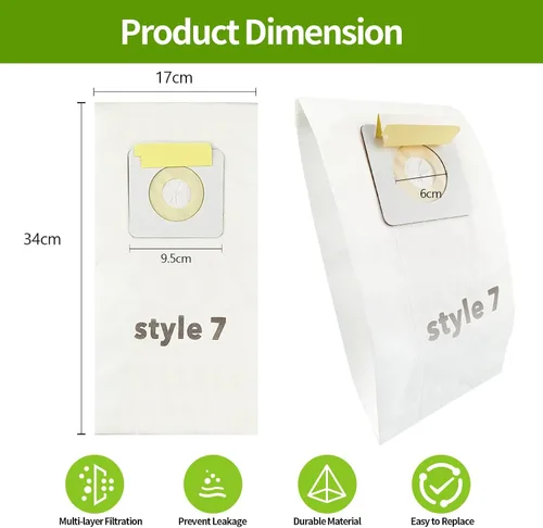 Miniatura 2 de Paquete de 12 bolsas de vacío de repuesto, estilo 7, bolsa de papel, compatible con PowerForce Uprights Aspiradoras 3537 3522 35221 35223 35224