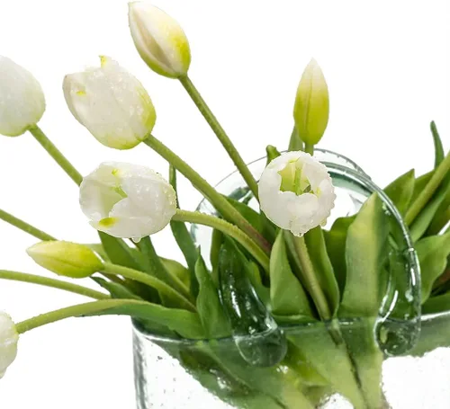Miniatura 4 de DUYONE 15 flores de tulipanes artificiales, ramo de látex de tacto real, tulipanes falsos para oficina, boda, fiesta, hogar, cocina, jardín