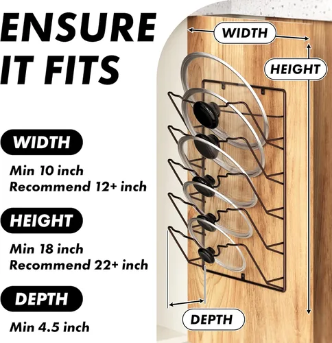 Miniatura 3 de Simple Houseware Estante para tapa de olla montado en la puerta de pared, 9.5 pulgadas de ancho x 4.5 pulgadas de profundidad x 17.2 pulgadas