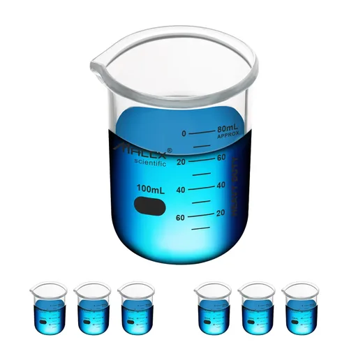 Miniatura 16 de Vaso de vidrio resistente de 3.4 onzas (3.4 fl oz), 3.3 Griffin de borosilicato de forma baja con graduación impresa, paquete de 4, BKL100-004