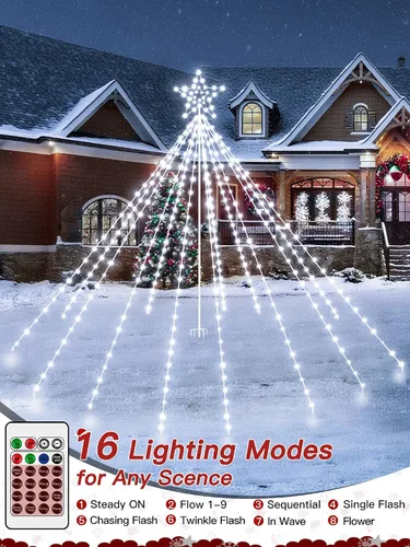 Miniatura 2 de Luces de árbol de Navidad para exteriores, 340 luces LED de decoración de Navidad con estrella superior, luz de Navidad impermeable IP67 con 16