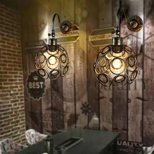 Miniatura 9 de Wall Lamp American Country Industrial Wind Wrought Iron Retro Small Iron Cage Cyber Bar Bedside Aisle Lamps,Modern Decor