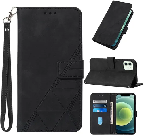 Funda tipo cartera para iPhone 12/Funda tipo cartera para iPhone 12 Pro, función atril, correa de muñeca, ranuras para tarjetero, funda protectora