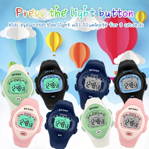 Miniatura 2 de Reloj digital para niños, impermeable, con cronómetro, alarma, iluminación, regalo para niños de 3 a 8 años con bonita caja, color rosa, Rosado