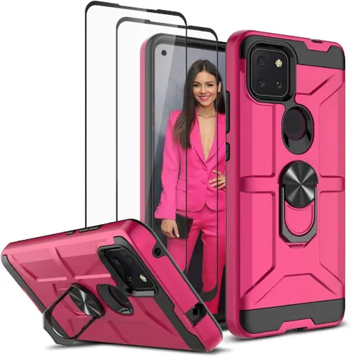 Miniatura 21 de Jeylly Funda para T-Mobile Revvl 5G con 2 protectores de pantalla de vidrio templado, cuerpo completo híbrido de policarbonato duro suave TPU anillo