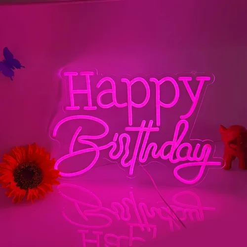 Miniatura 6 de Letrero de neón LED rosa de feliz cumpleaños, luz nocturna para decoración de pared, fiesta, dormitorio, habitación, bar, boda, hogar, cumpleaños
