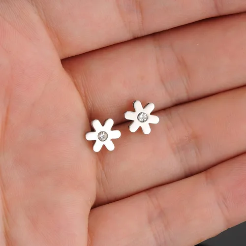 Miniatura 4 de Aegean Jewelry - Aretes tipo dormilona de titanio de acero inoxidable con caja de regalo y un pequeño regalo gratis, Circonia cúbica