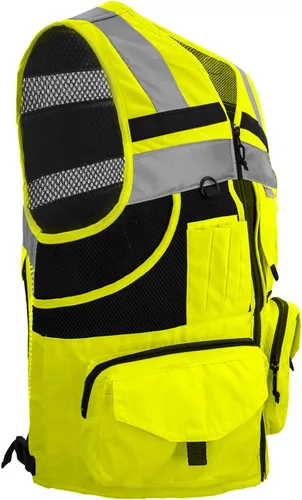 Miniatura 2 de SUXIBIP - Chaleco de seguridad de 10 bolsillos para hombres y mujeres, chaleco de alta visibilidad con tiras reflectantes 3M, tela Oxford Amarillo
