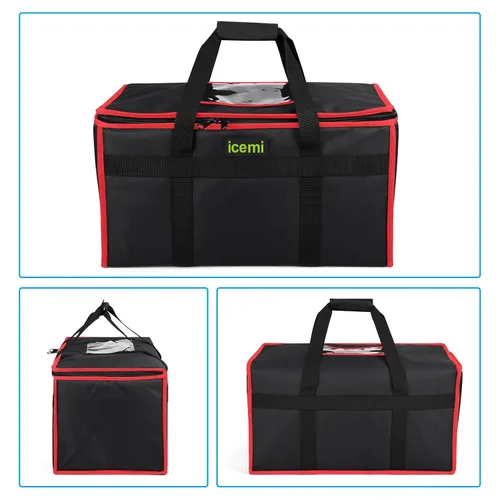 Miniatura 3 de Bolsa para entrega de alimentos, 56L, negro oscuro, formal, unisex, cierre de cremallera, correa para el hombro, sin ruedas, patrón sólido, 13x13x12