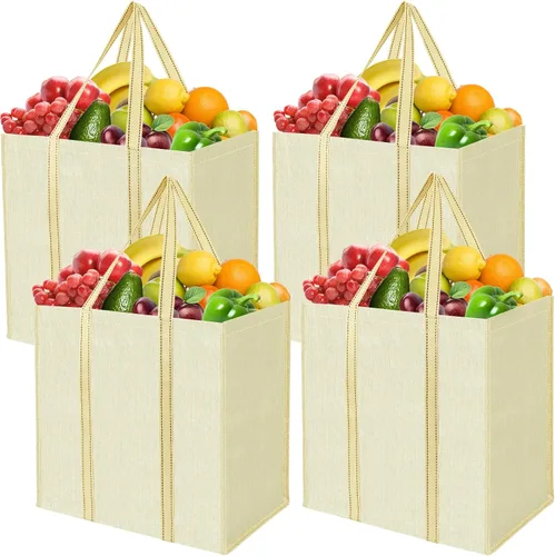 Miniatura 21 de BALEINE 2 PK Grocery Bags Reusable Shopping Bags with Reinforced Bottom, Heavy Duty Foldable Tote Bags (Antique Folidage)
