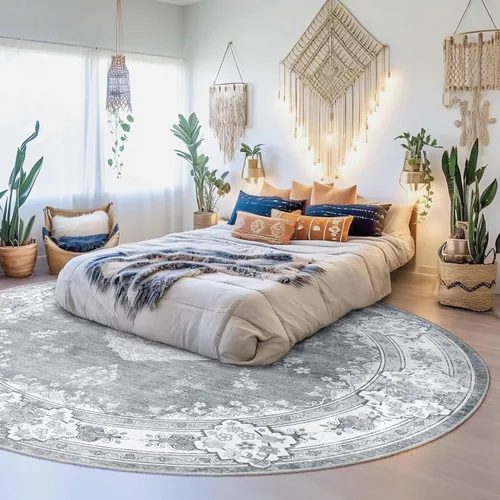 Miniatura 39 de MUJOO Alfombra Pasillo Runner 2'x8' Azul Gris Alfombras Largas Boho Lavable a Máquina Antideslizante para Entrada Cocina Baño Dormitorio Retro Suave