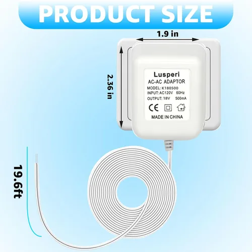 Miniatura 2 de Cable extra largo de 19.7 pies, transformador de timbre de 18V500mA compatible con timbres de video inalámbricos Ring, Nest, Eufy, Wyze, Arlo 24V
