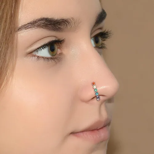 Miniatura 2 de Nose Ring with CZ - Surgical Steel Nose Earring