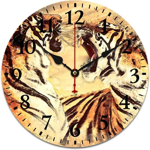 Miniatura 20 de Reloj de pared de madera de 12 pulgadas, reloj de pared de tigre majestuoso, movimiento de cuarzo, rayas de números arábigos, animales, vida Patrón 8