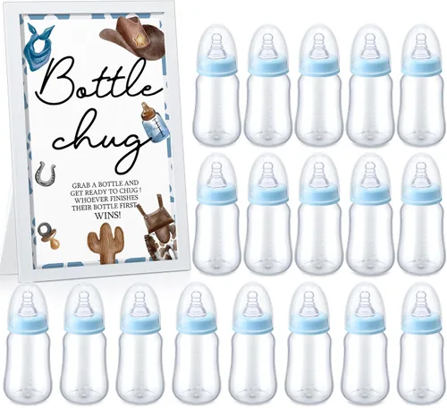 Miniatura 22 de Roowest Bottle Chug Baby Shower Games Favores que incluyen 18 botellas con 1 botella de chug de madera para revelación de género y suministros