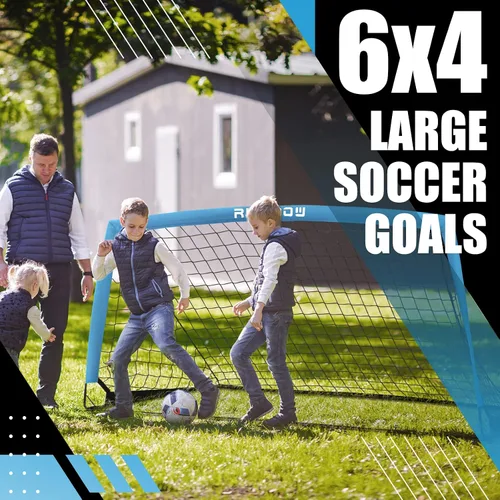 Miniatura 6 de Portería de fútbol infantil de 6 x 4 pies con bolsa de transporte, red de fútbol plegable portátil para entrenamiento de práctica en el patio Azul