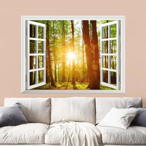 Miniatura 35 de Mural autoadhesivo, casa del árbol en el bosque, visualización de ventana creativa, decoración de paredes