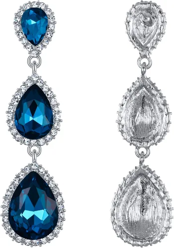 Miniatura 126 de EleQueen Pendientes de cristal austriaco en tono dorado para mujer, forma de pera de 2.5 pulgadas, color esmeralda