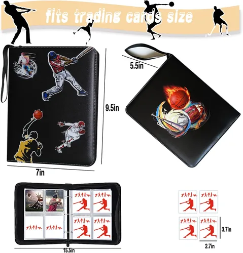 Miniatura 3 de Carpeta de Tarjetas Deportivas de Gran Capacidad con 4 Bolsillos y 50 Fundas, Se Adapta a 400 Tarjetas, Perfecta para Béisbol, Fútbol, Baloncesto