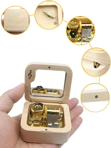 Sinzyo Caja musical con mecanismo tallado de madera vintage, caja de música de cuerda para regalo para Navidad, caja de música «Merry Go Round of