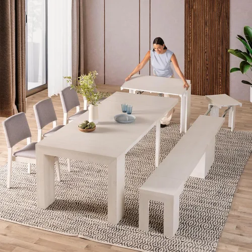 Miniatura 43 de Transformer Table - Mesa de comedor extensible de madera maciza, asientos 2-12, mesa de comedor expandible, muebles que ahorran espacio, muebles