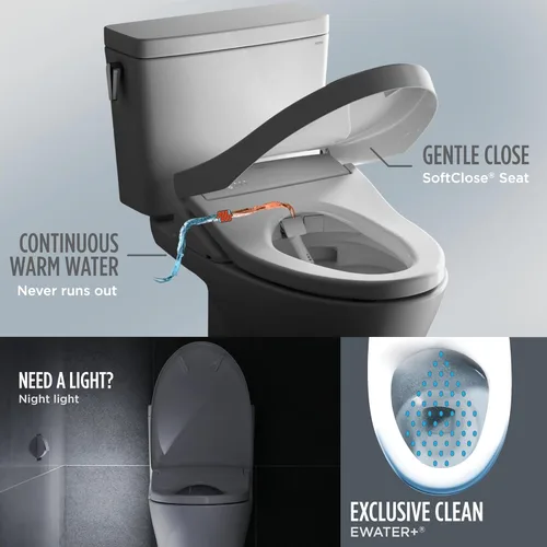 Miniatura 3 de TOTO WASHLET+ S7 - Asiento de inodoro electrónico con bidé EWATER+ con limpieza de tazón y varita y tapa contemporánea, alargado, algodón blanco