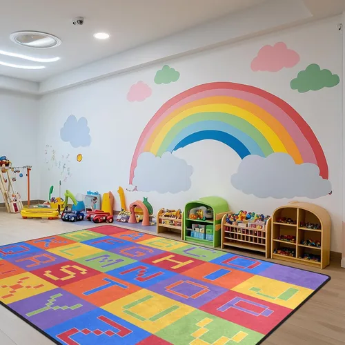 Miniatura 40 de Alfombra para Niños, Alfombra de Oruga Arcoíris ABC Letras del Alfabeto Tapete Educativo - 5x7 Pies Alfombra de Área de Aprendizaje con Respaldo