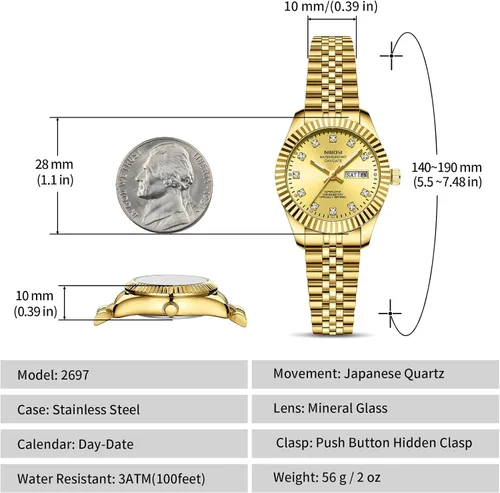 Miniatura 3 de NIBOSI Relojes para mujeres, reloj analógico de cuarzo, esfera de acero inoxidable con día y fecha, luminoso, impermeable, elegante, clásico