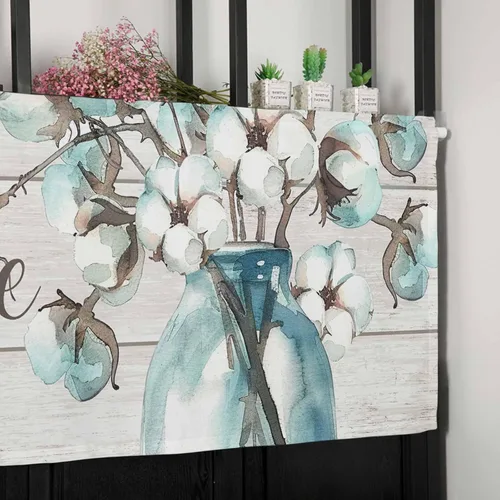 Miniatura 7 de Cenefas para ventanas, tarro de algodón con bolsillo para barra de cortina de cocina, cenefas de 54 x 18 pulgadas, cortinas cortas para ventana