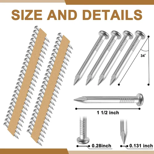 Miniatura 2 de Zonon 3000 clavos para colgar vigas de 1-1/2 pulgadas x 131 pulgadas, cinta de papel galvanizado de mango liso para enmarcar clavos para conector